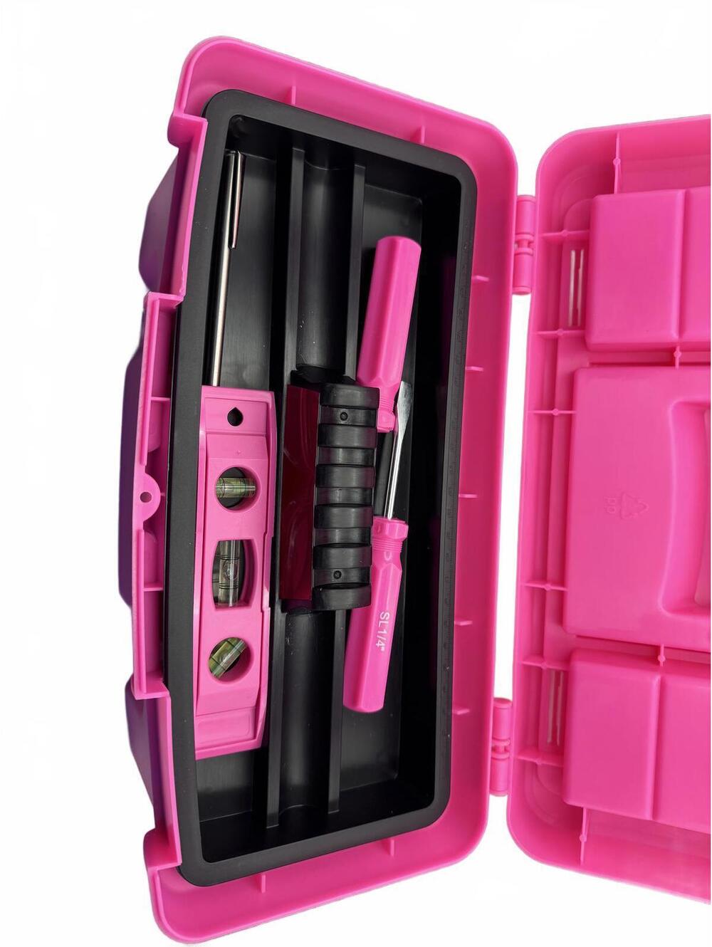 Pink Plastic Toolbox with Compartments and Handle - Picture 5 of 8